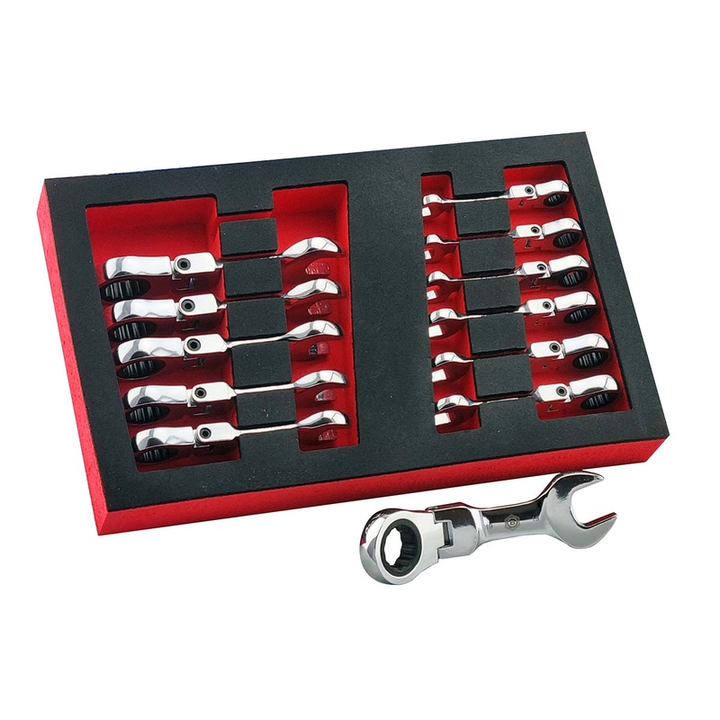 Britool Flexi Ratchet Spanner Wrench Set, Stubby Design 12 Pieces 8-19mm