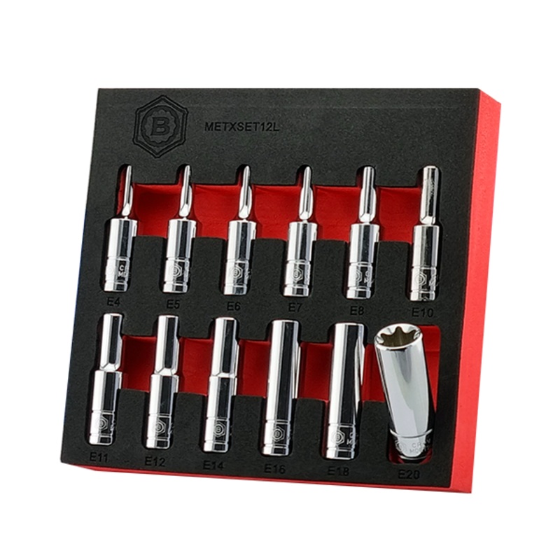 Britool Hallmark 12pc 3/8 Drive Deep E-Torx / Star Chrome Socket Set E4-E24