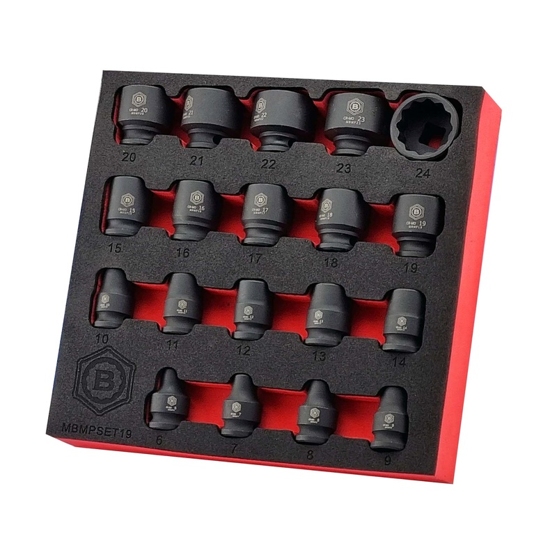 Britool Hallmark 19pc 3/8 Drive Impact Socket Set 12-Point Profile