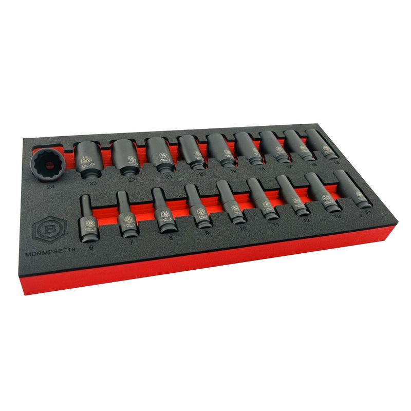 Britool Hallmark 19pc 3/8Sd Deep 12 Point Black Impact Socket Set 6-24mm
