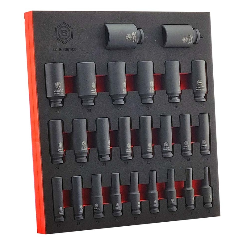 Britool Hallmark 25pc 1/2 Dr. Deep Impact Socket Set Sizes 8-36mm