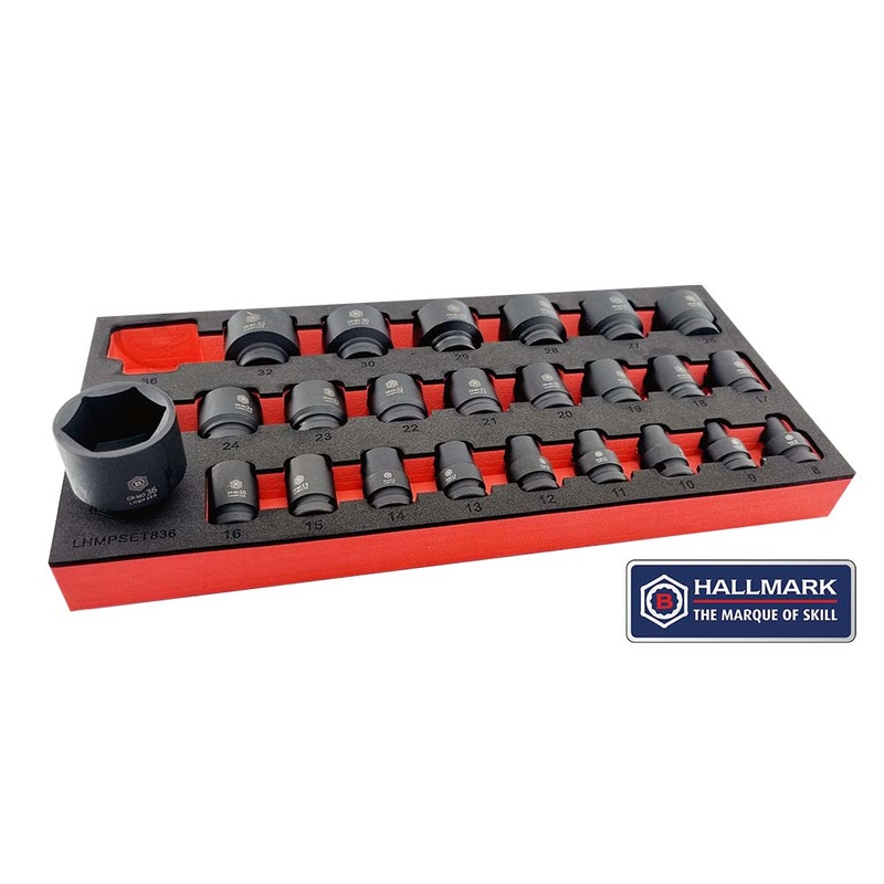 Britool Hallmark 25pc 1/2 Drive Impact Socket Set Sizes 8-36mm