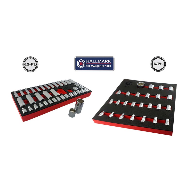 Britool Hallmark 1/2 Drive Socket Set + 3/8 Standard & Deep Socket Set
