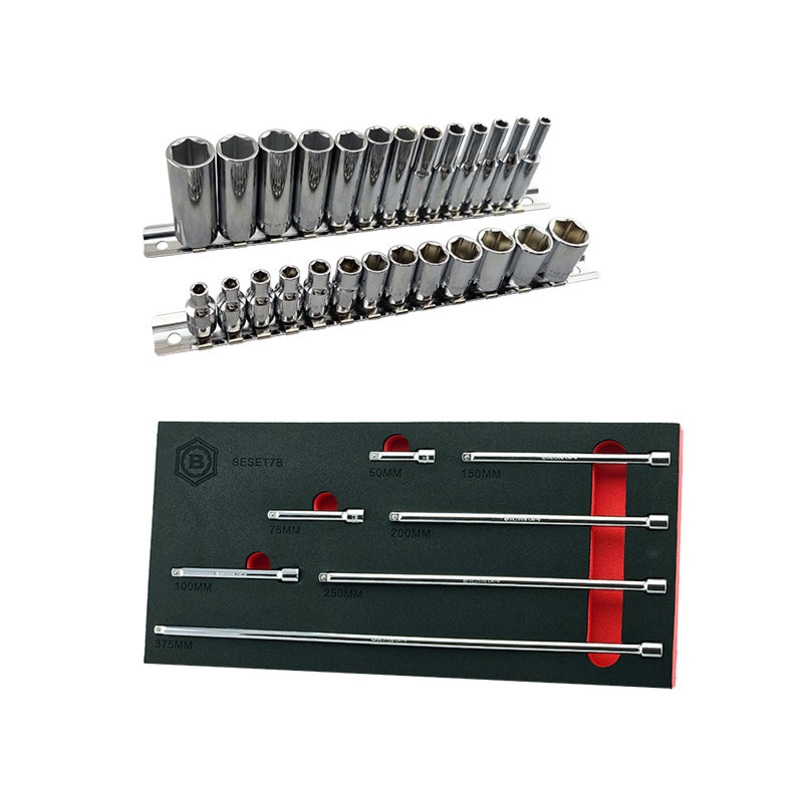 1/4 Dr. Standard & Deep Socket Sets + 7pc Extension Bar Sets