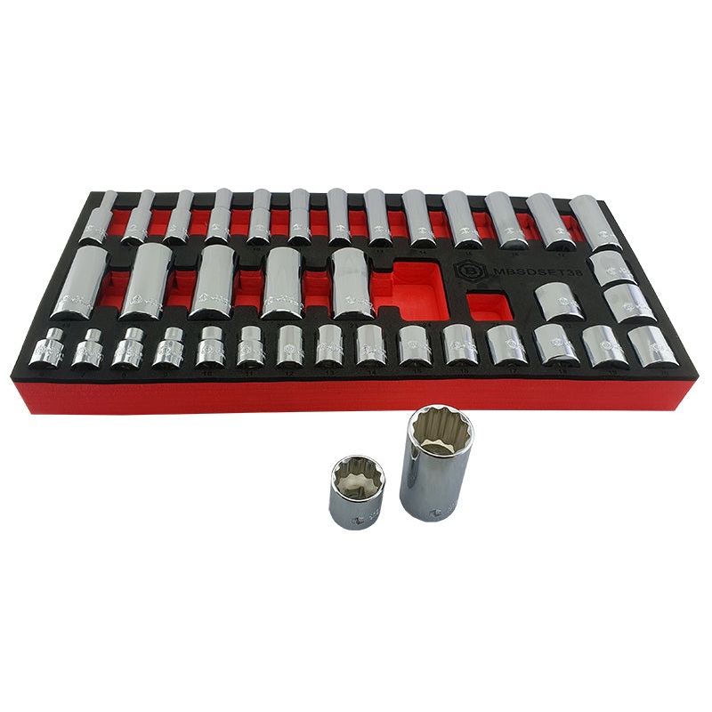 Britool 3/8 Standard & Deep 12-Point Socket Set 6-24mm + Wobble Extension Set